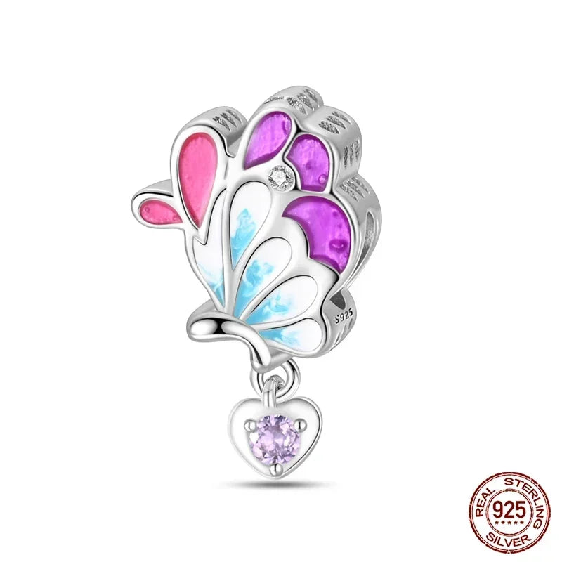 925 Sterling Silver Classic Purple Retro Heart Charm | Lotus Angel Beads for Bracelet & Necklace DIY Jewelry