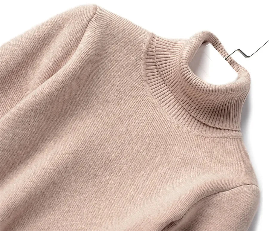 Women Winter Thicken Turtleneck Sweater – Slim Knit Plush Velvet Lined Warm Pullover Jumper