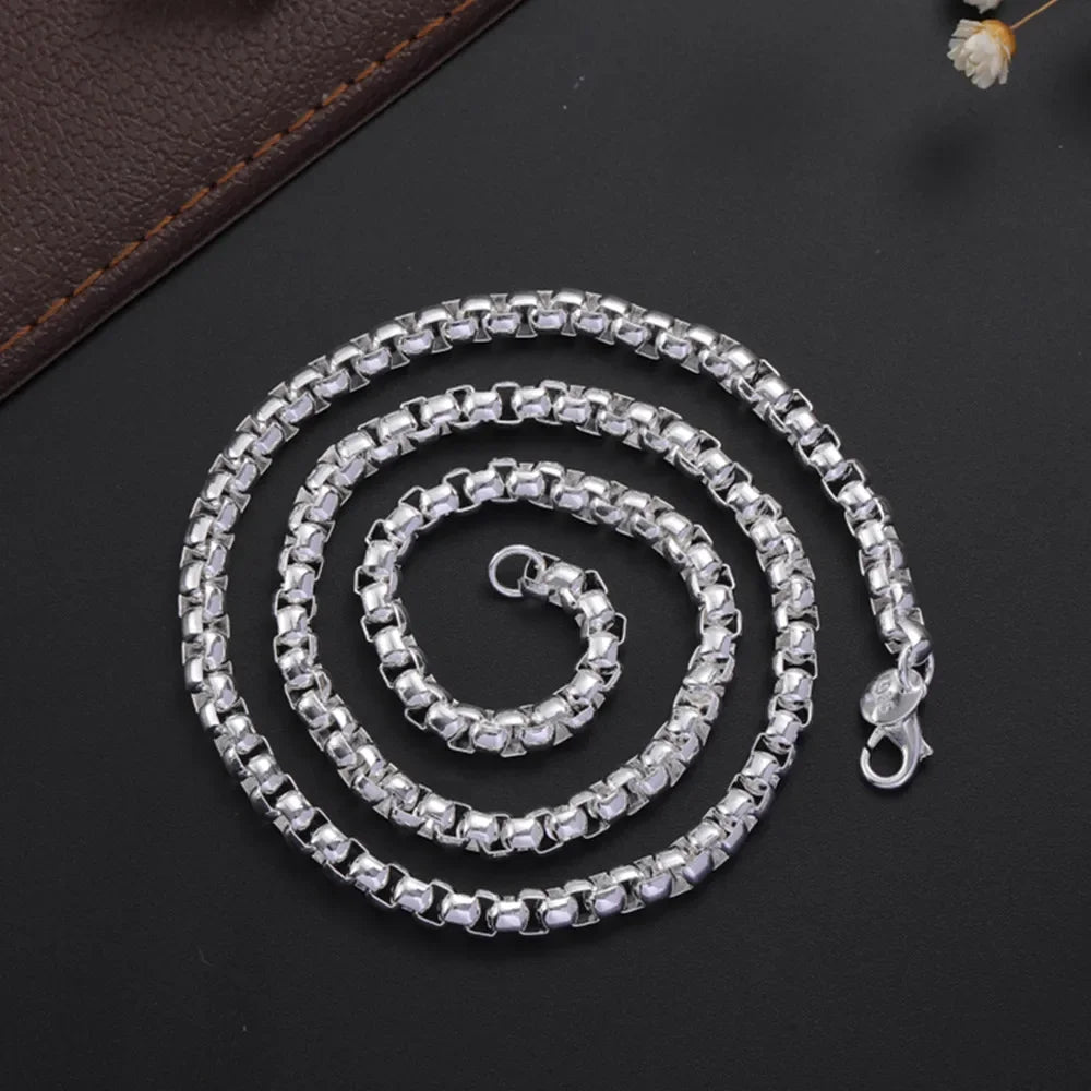 925 Sterling Silver 4mm Round Box Chain Necklace for Men & Women – Classic 45-60CM Wedding Party Jewelry Gift