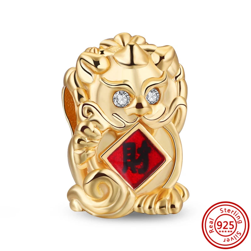 New Plated Gold Sparkling Charm Palace Museum Chicken Cactus Bee Bead | Fit Original 925 Silver Bracelet DIY Jewelry Gift