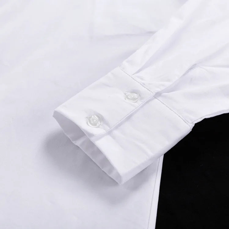 Zadily Autumn 2025 Women’s Oversized White Long Shirt – Minimalist Patchwork Button-Up Work Blouse