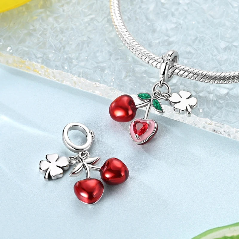 925 Sterling Silver Fruit Charms Beads | Cherry, Strawberry, Lemon, Peach & Avocado Pendants for Original Bracelet DIY Jewelry