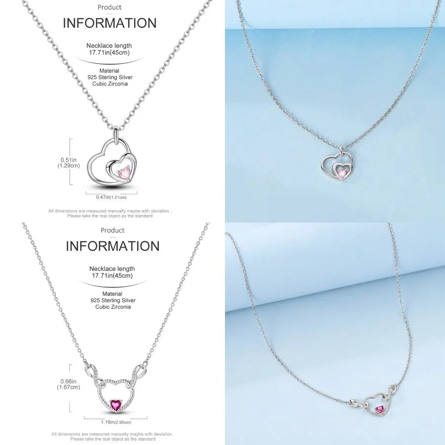 Heart to Heart Necklace 925 Sterling Silver Love Pendant Chain for Women – Wedding & Engagement Fine Jewelry