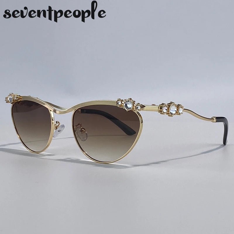 Sexy Cat Eye Punk Sunglasses for Women 2025 – Luxury Brand Metal Rhinestones Sun Glasses | Trendy Classic Shades for Ladies