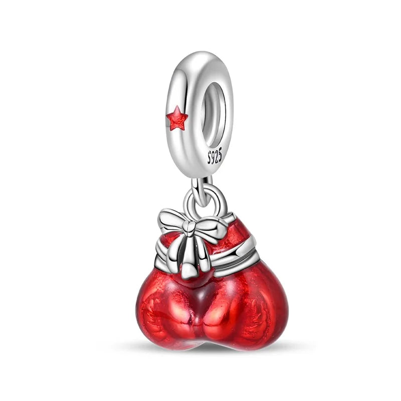 925 Sterling Silver Red Heart Charms | Apple, Rose & Gift Box Beads Fit Original Bracelet Necklace Women Jewelry