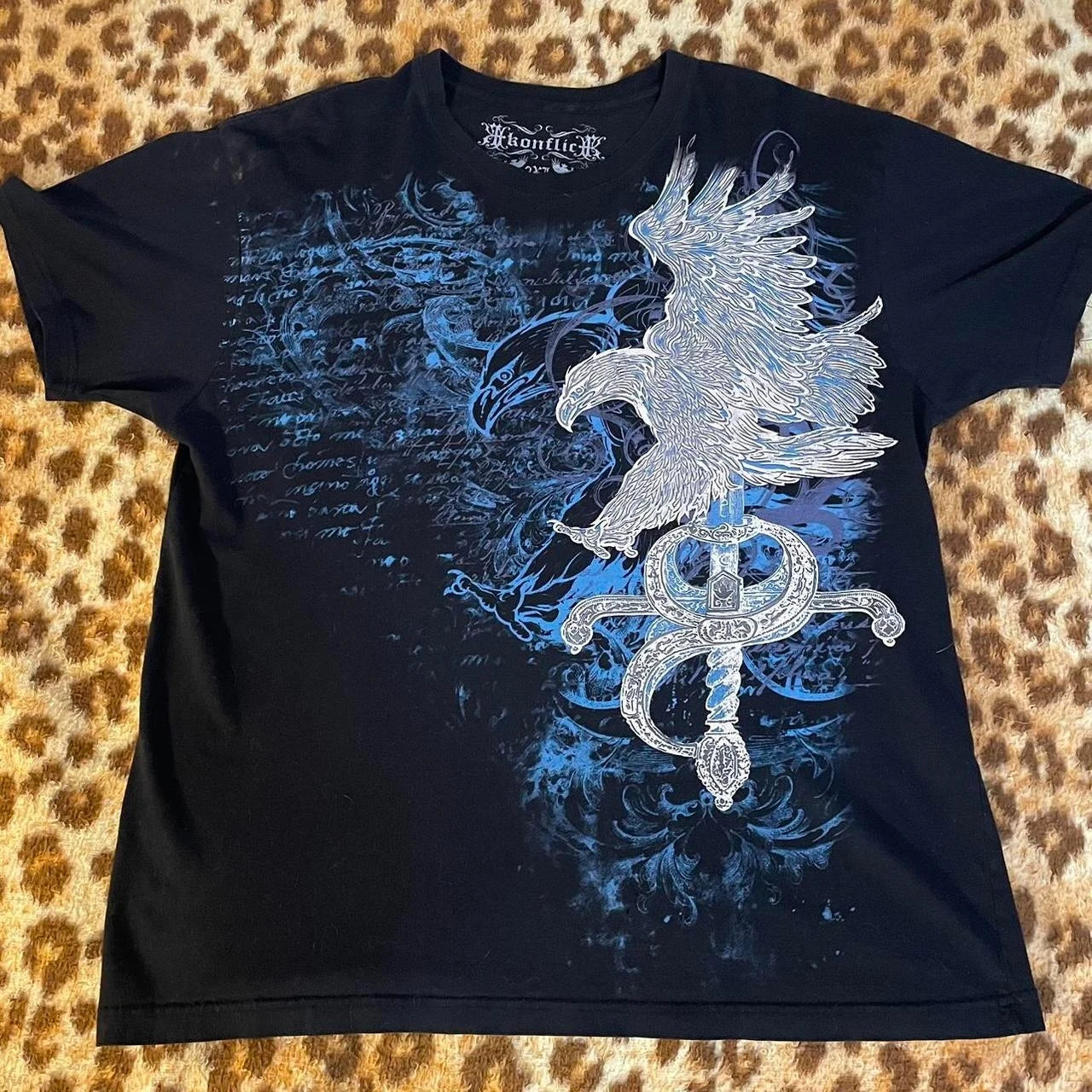 Vintage Avirex Black Short Sleeve T-Shirt | Rhinestone Double-Sided Print Retro Streetwear Top