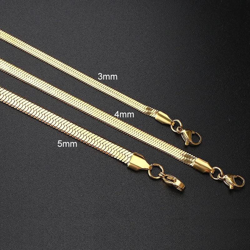 Gold Snake Blade Chain Necklace for Women – 3/4/5mm Stainless Steel Minimalist Punk Choker