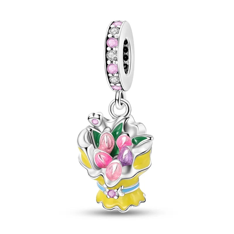 2025 925 Silver Daisy Tulip Pansy Flower Charms Bead | Fit 3mm Original Bracelets DIY Jewelry Gift
