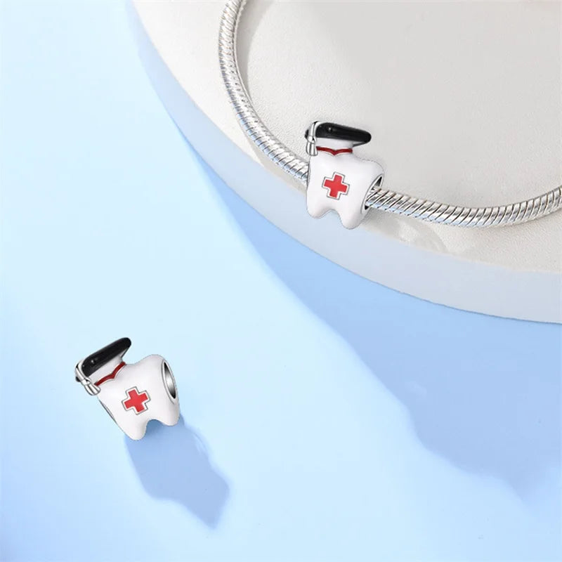 Doctor Nurse 925 Sterling Silver Charms Beads | Original Trendy Medical Pendant for DIY Bracelet Jewelry