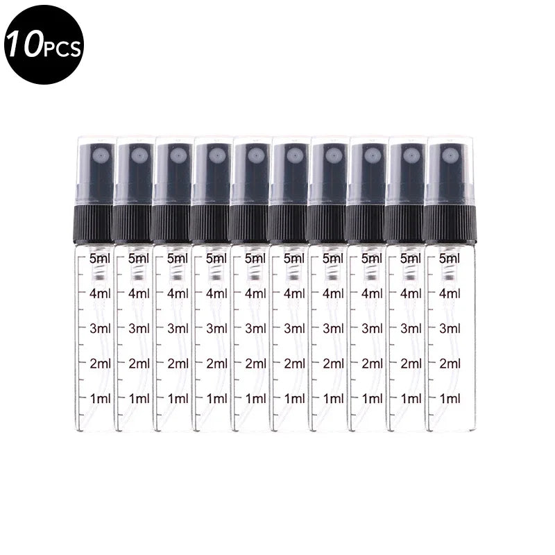 5/10PCS Mini Glass Perfume Bottles – 3ML / 5ML / 10ML Travel Toner & Cosmetic Dispenser | Tea-Colored Graduated Bottles