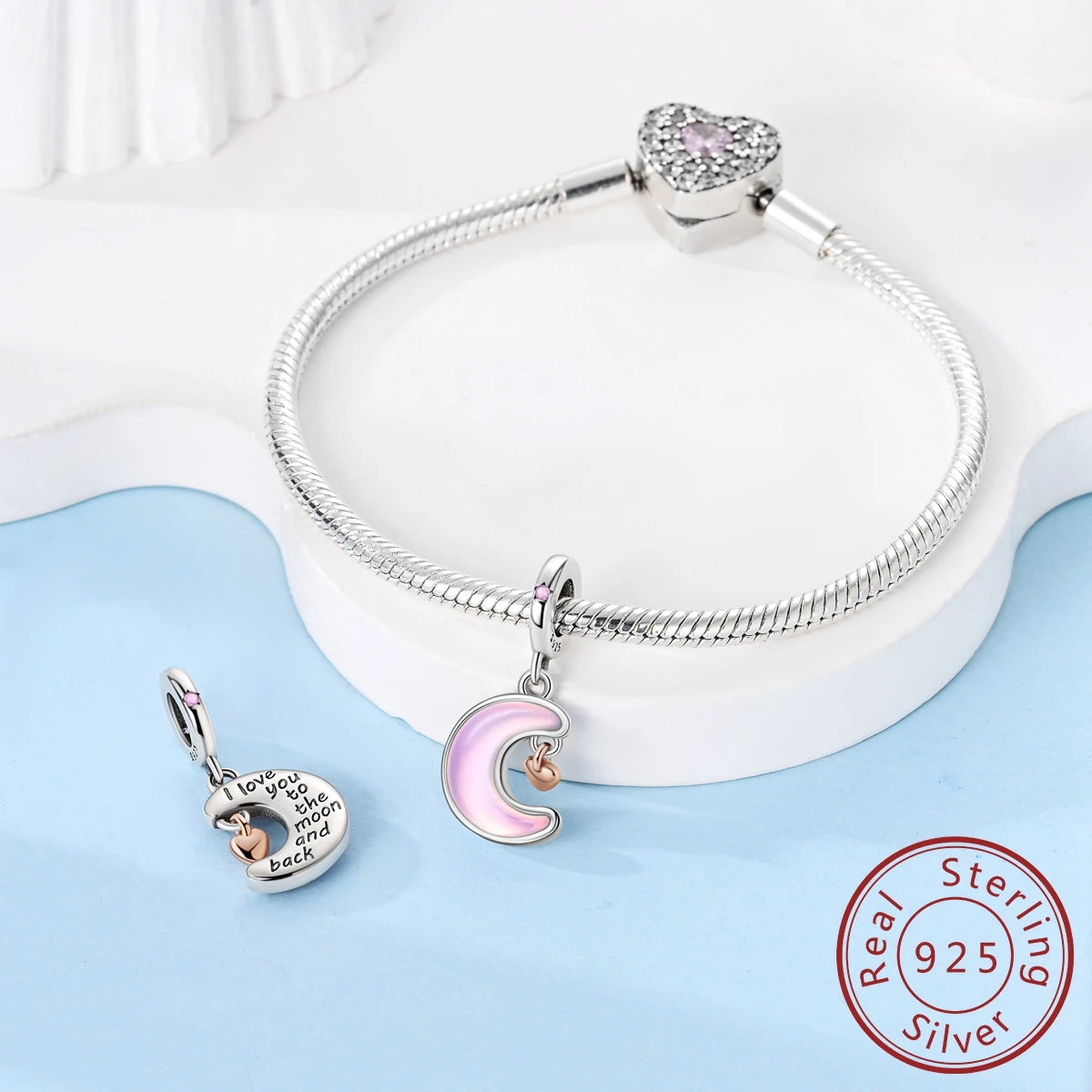 925 Sterling Silver Pink Zircon Heart Cross Charm | Fits Pandora Original Bracelet | Women’s Pendant DIY Jewelry Gift