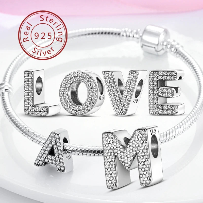 925 Sterling Silver A–Z Alphabet Letter Charms | 26 Letters Beads Fit Original Bracelet DIY Jewelry Making Gift