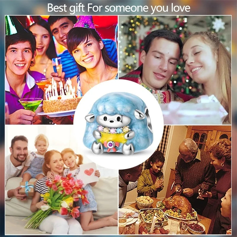 Cute Pet Kitten Puppy Sheep Charms | Fit 925 Original Pandora Bracelets | Colorful Zircon Beads DIY Jewelry Gift