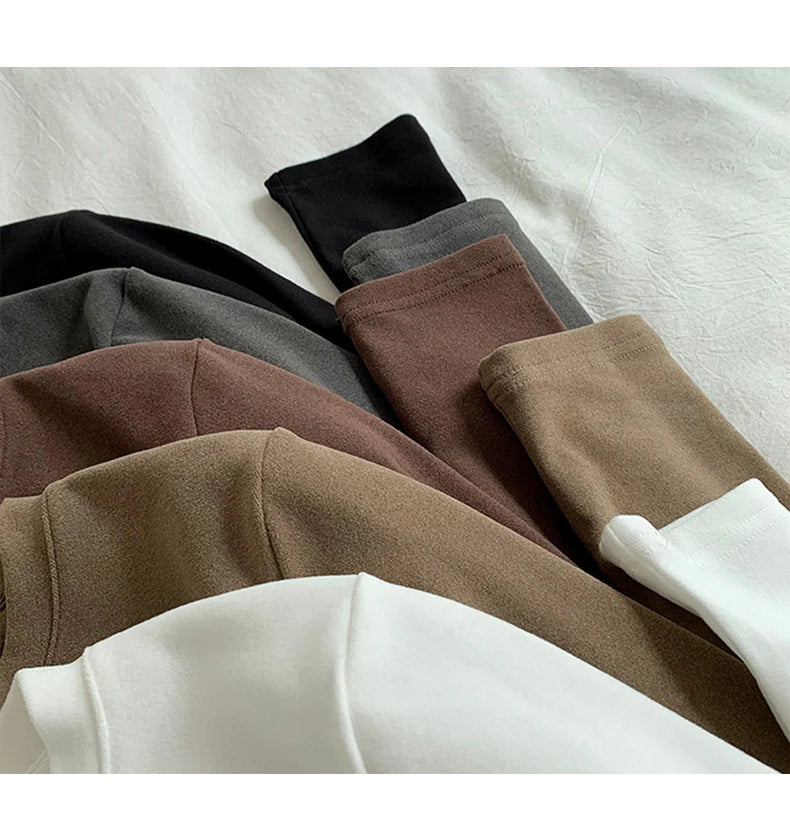 Women's Thermal Long Sleeve T-Shirt | Fleece-Lined Round Neck Top | Autumn Winter Fashionable Inner Wear