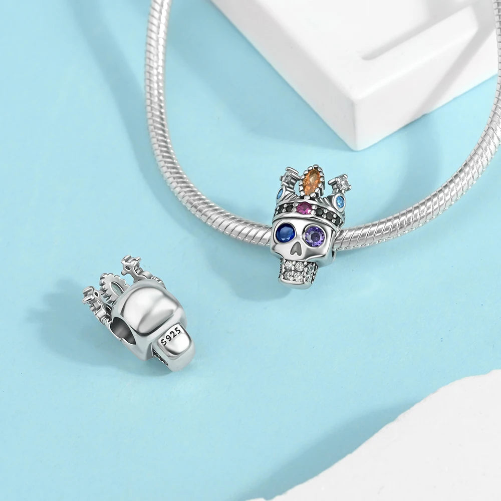 Gothic 925 Sterling Silver Grim Reaper Skull Charm Bead Fit Pandora Bracelet