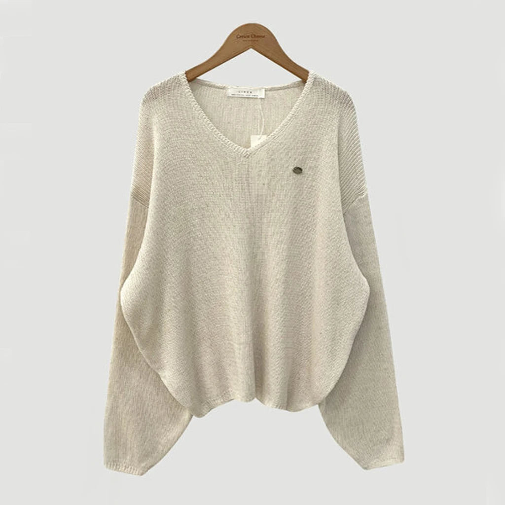 Loose Women’s Knitwear V-Neck Long Sleeve T-Shirt – Casual Comfortable Fashionable Autumn Top New Arrival