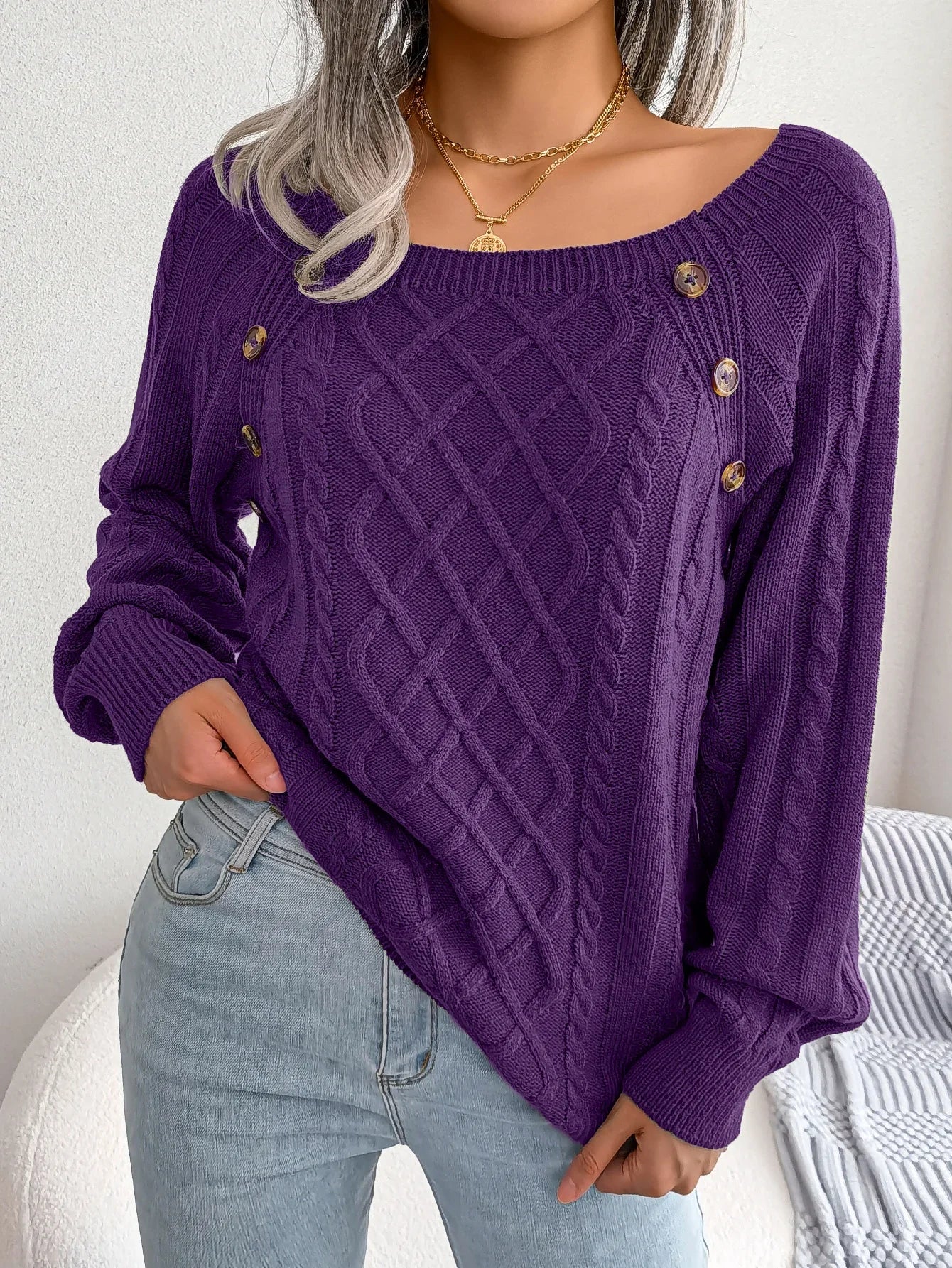 Women’s Casual Square Collar Knitted Pullover Sweater – Long Sleeve Autumn Winter 2025 Top