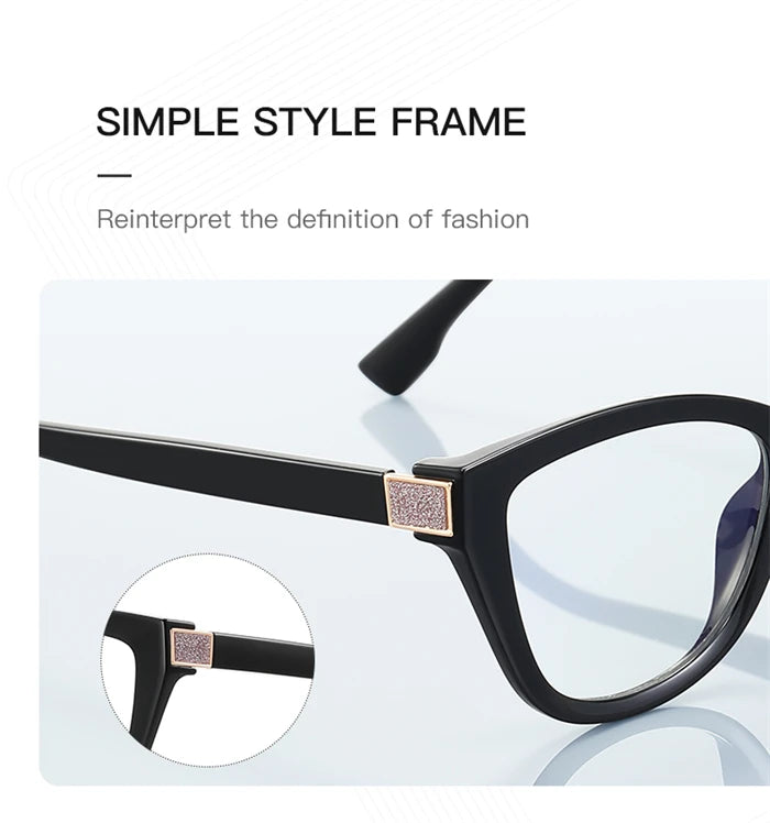 Fashion Women Myopia Glasses – Big Frame TR90 Anti-Blue Light Luxury Cat Eye | Custom Prescription Eyewear 0 to -6.0