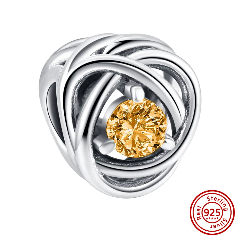 New 925 Sterling Silver Birthstone Beads | Crystal Eternity Circle Charm for Original Bracelets & Necklaces DIY Jewelry