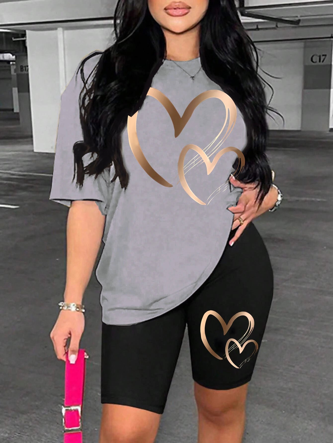 Women’s Love Pattern Cotton Two-Piece Set – Hip Hop Summer T-Shirt & Shorts Soft Breathable 👕💖