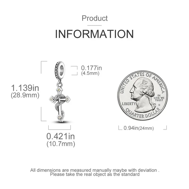 925 Sterling Silver Inlaid Zircon Love Heart & Snake Dangle Charm – Fits Original Pandora Bracelet, Women’s Jewelry Pendant Bead