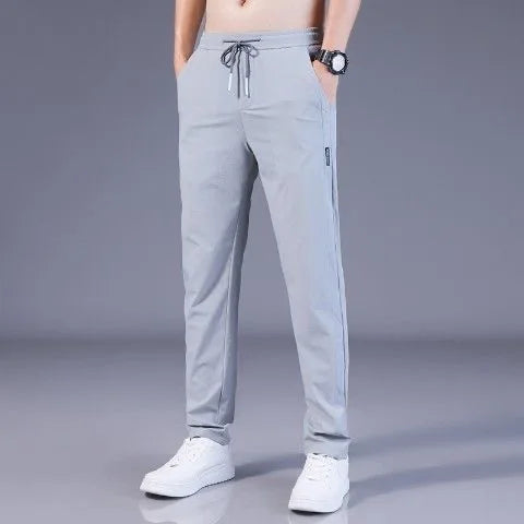Ice Silk Men’s Pants 2023 – Black & Gray Summer Casual Business Straight Leg Sweatpants