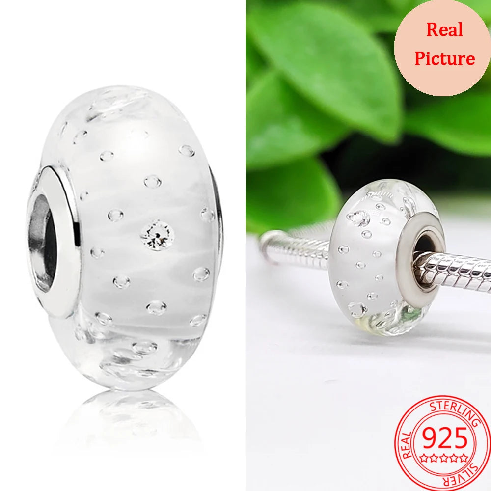 925 Sterling Silver Murano Glass Galaxy & Clover Heart Beads | Fit Pandora Bracelet DIY Jewelry Gift for Mum