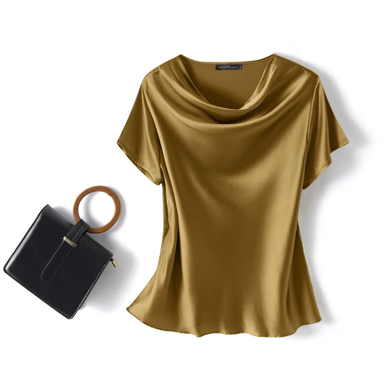 Women’s Summer ZANZEA Satin Blouse 2024 – Short Sleeve O-Neck Oversized Tunic 👚☀️