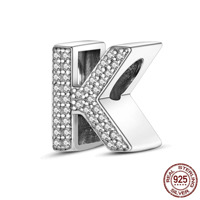 925 Sterling Silver A-Z Alphabet Letter Beads | LOVE Initial Charms | Fit Original Pandora Bracelet | CZ Zircon Jewelry