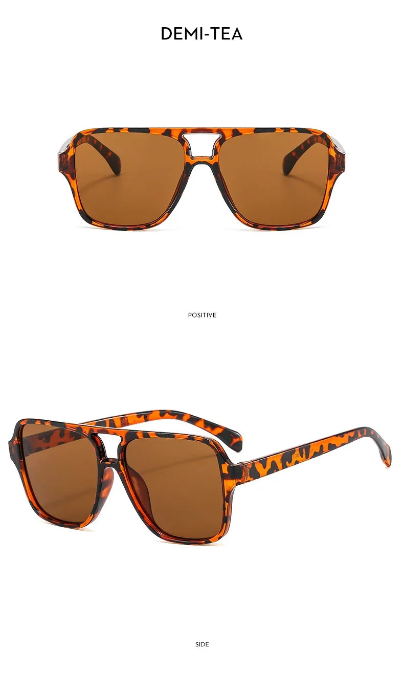 Vintage Double Bridge Yellow Sunglasses for Women – Oversized Square Luxury Shades | Female Pilot Style Eyewear