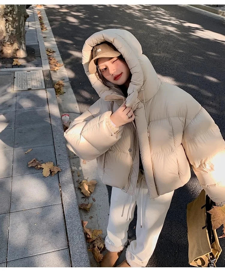 Trendy American Style Women’s Cotton Jacket Coat with Hood – Winter Small Size Bread Style Outerwear