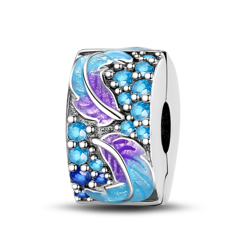 925 Sterling Silver CZ Pave Daisy Clip Charm & Safety Chain – Fits Original Pandora Bracelet, Women’s Silver Stopper Beads Jewelry