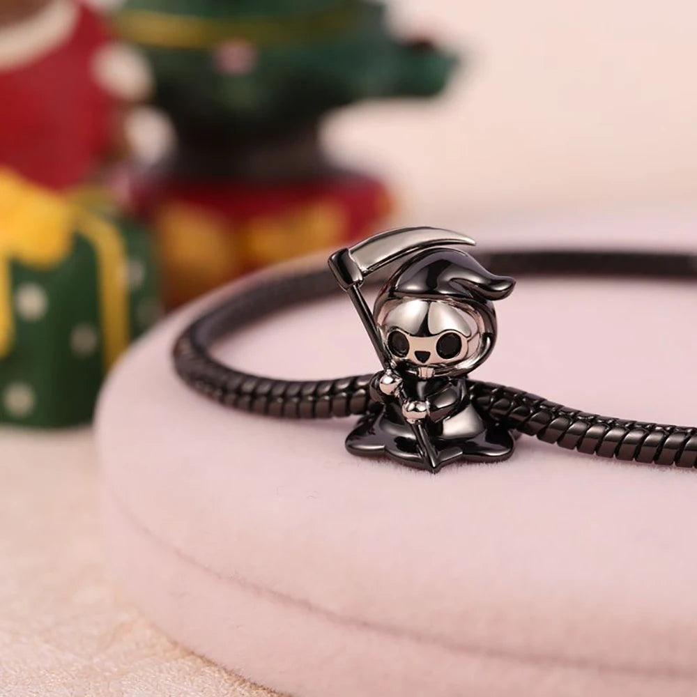 Gothic 925 Sterling Silver Grim Reaper Skull Charm Bead Fit Pandora Bracelet