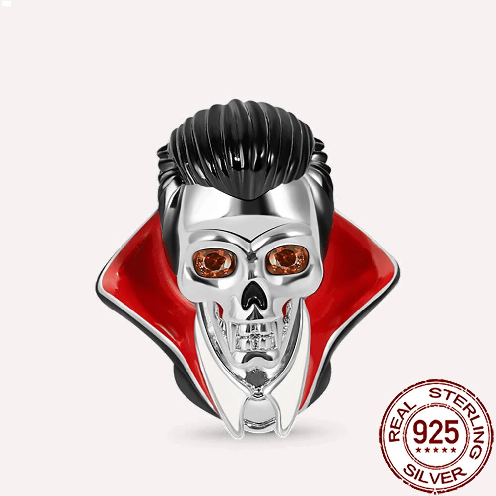 Gothic 925 Sterling Silver Grim Reaper Skull Charm Bead Fit Pandora Bracelet