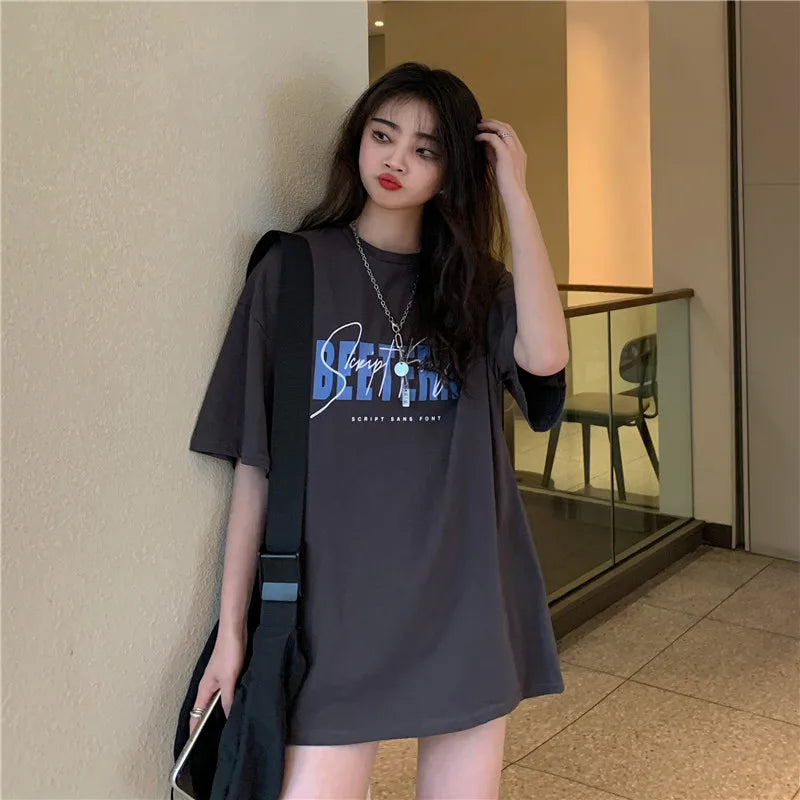Oversized American Street Style T-Shirt for Women | Retro Loose Cotton Casual Top