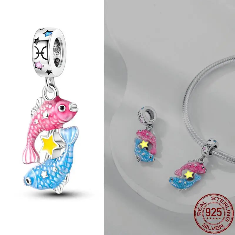 Original 925 Sterling Silver 12 Constellation Luminous Charm | Fits Pandora 3mm Bracelet DIY Jewelry Gift for Women