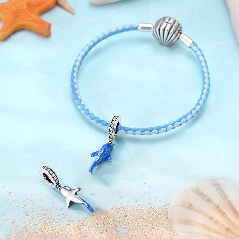 925 Sterling Silver Luminous Whale Shark Charm Bead Fit Pandora Bracelet