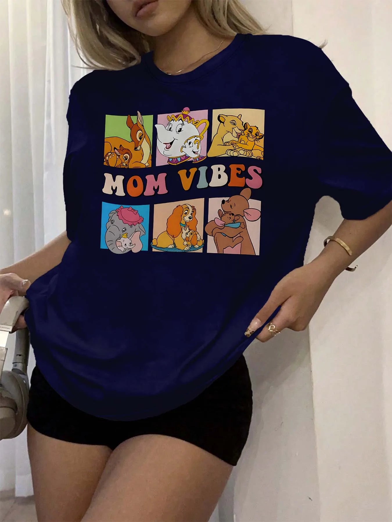 Plus Size Mom Vibes T-Shirt 🌸 Cartoon Graphic Casual Tee Women ✨