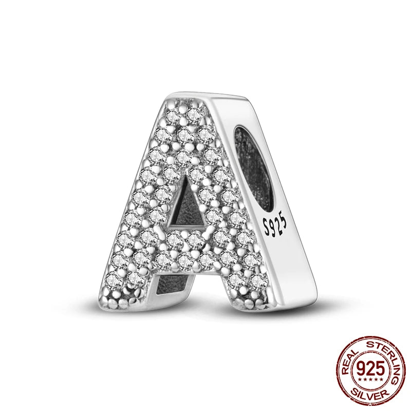925 Sterling Silver A-Z Alphabet Letter Beads | LOVE Initial Charms | Fit Original Pandora Bracelet | CZ Zircon Jewelry