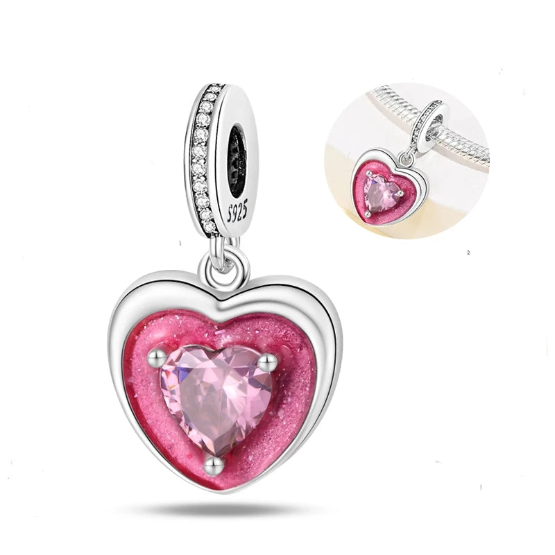 New 925 Sterling Silver Red Heart Charm Bead – Fits Original 3mm Bracelet Lucky DIY Jewelry Gift for Women