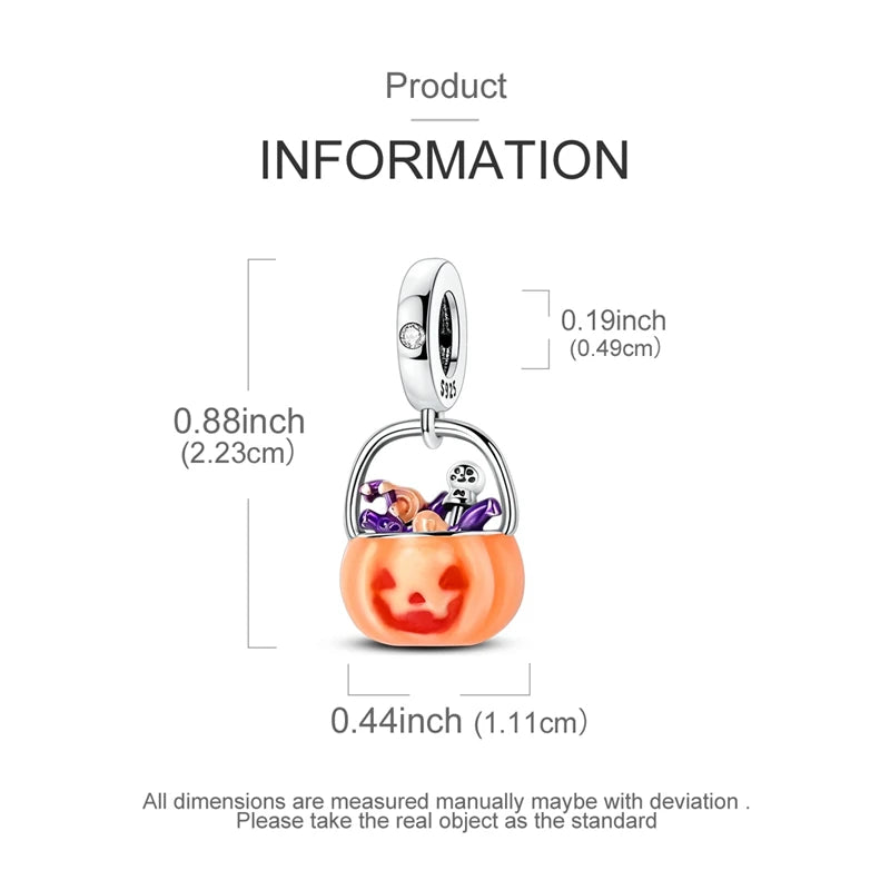 925 Sterling Silver Halloween Series Charms | Pumpkin, Witch, Skull & Candy Beads Fit Original Bracelet DIY Jewelry