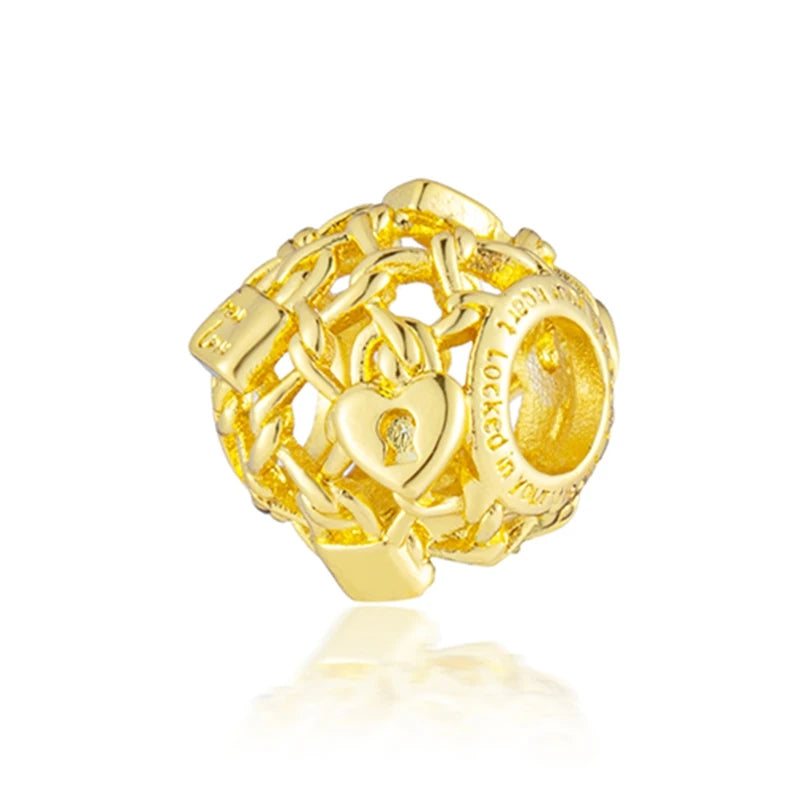 Sparkling Gold Plated Heart & Flower Clip Dangle Charm Beads | Fits Original Snake Bracelet & Necklace | DIY Jewelry Gift for Women