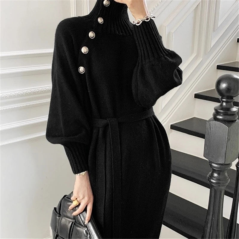 Autumn Winter Women's Knitted Midi Dress 🧶 Luxury Base Layer Ladylike Camere Inner Match Dress ❄️ Elegant Cozy Fashion