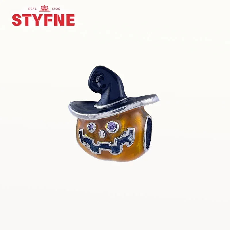 925 Sterling Silver Luminous Pumpkin Skull Charm – Halloween Series Beads Fit Original Pandora Bracelet Women DIY Jewelry Gift