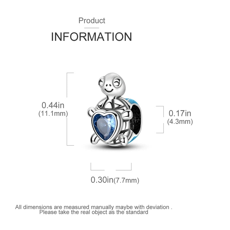 925 Sterling Silver Turtle Heart Charm Bead Fit Pandora Bracelet & Necklace DIY Jewelry