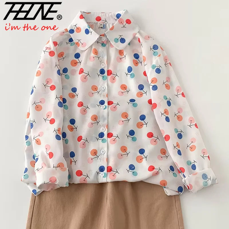 THHONE Spring Elegant Women’s Blouse 2025 | Single-Breasted Loose Print Vintage Shirt | Casual Women’s Top