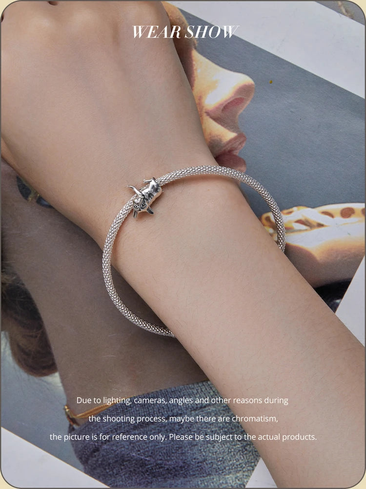 BISAER 925 Sterling Silver Dog Charm | Cute Dachshund Pet Bead Pendant for Women’s DIY Bracelet Jewelry