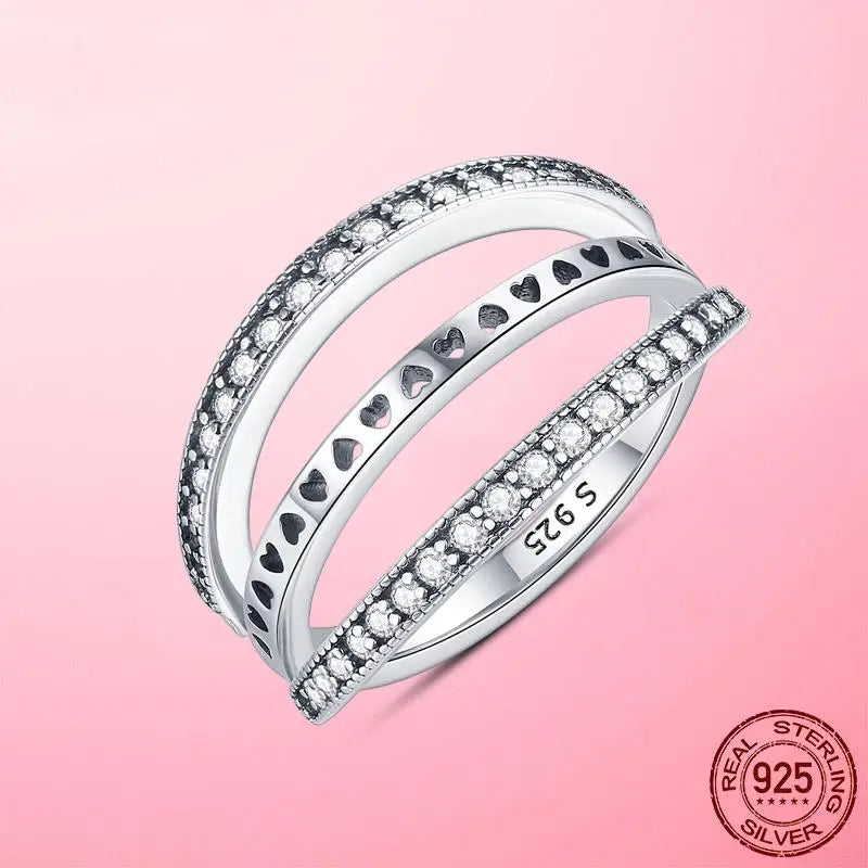 925 Silver Sparkling & Polished Lines Ring for Women | 2025 New Finger Ring | Wedding Engagement Jewelry Gift Anel