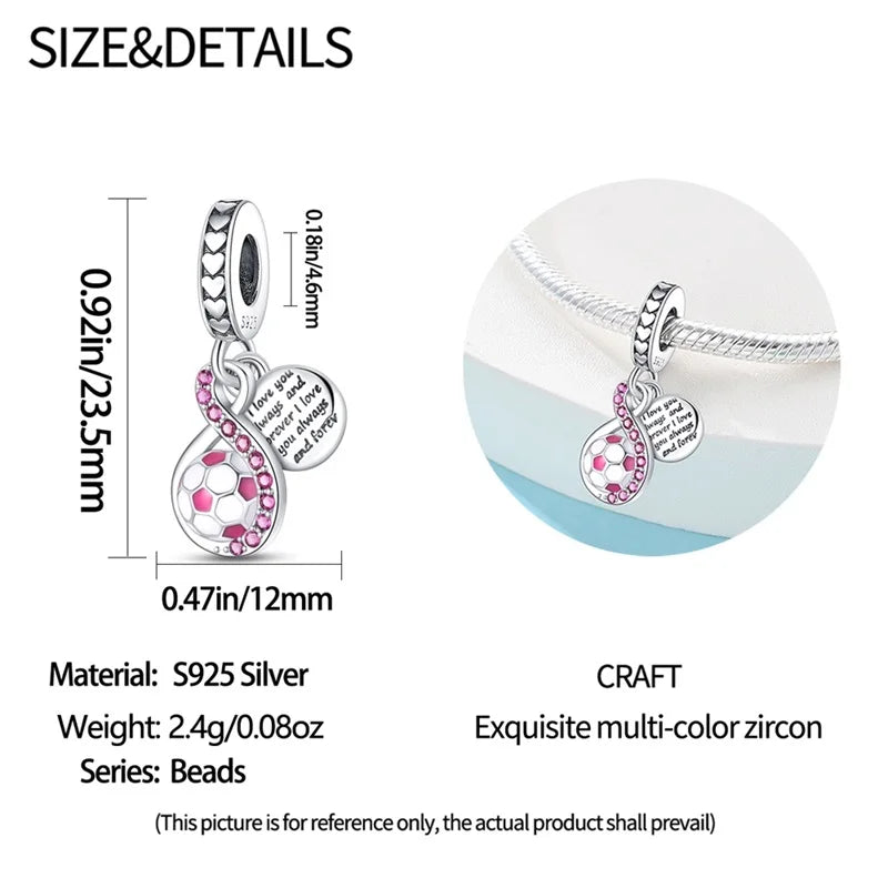 925 Sterling Silver Soccer Trophy Jersey Charm Beads – Fits 3mm Bracelets DIY Jewelry