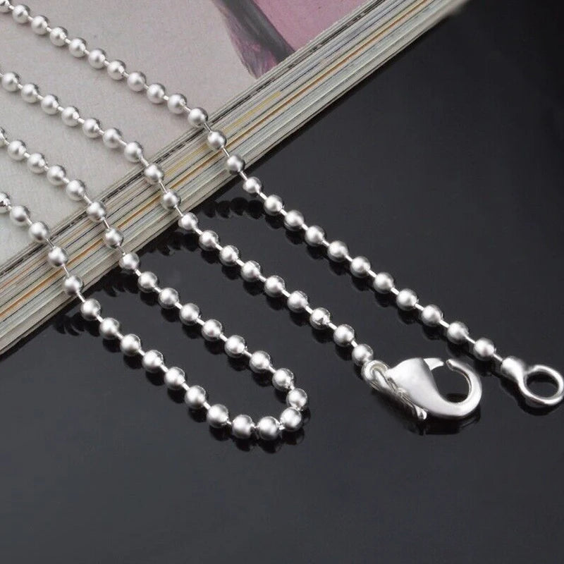925 Sterling Silver 5mm Round Necklace – 18/20/24 Inch Unisex Fashion Jewelry